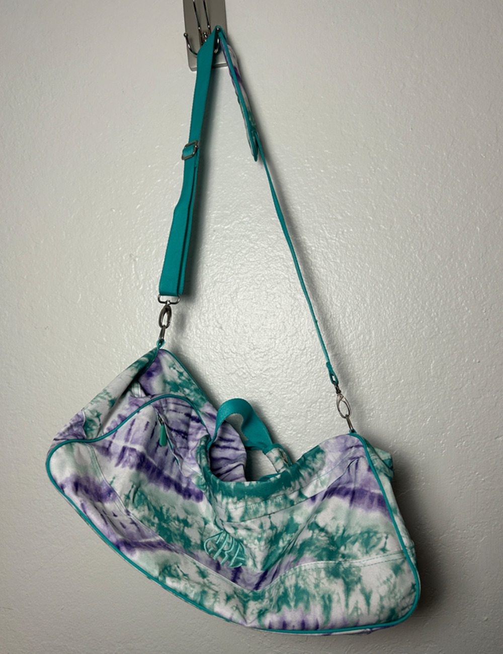 Initialed Pottery Barn Kids Blue Camo Polyester Duffle Bag Zip, Adjustable Strap